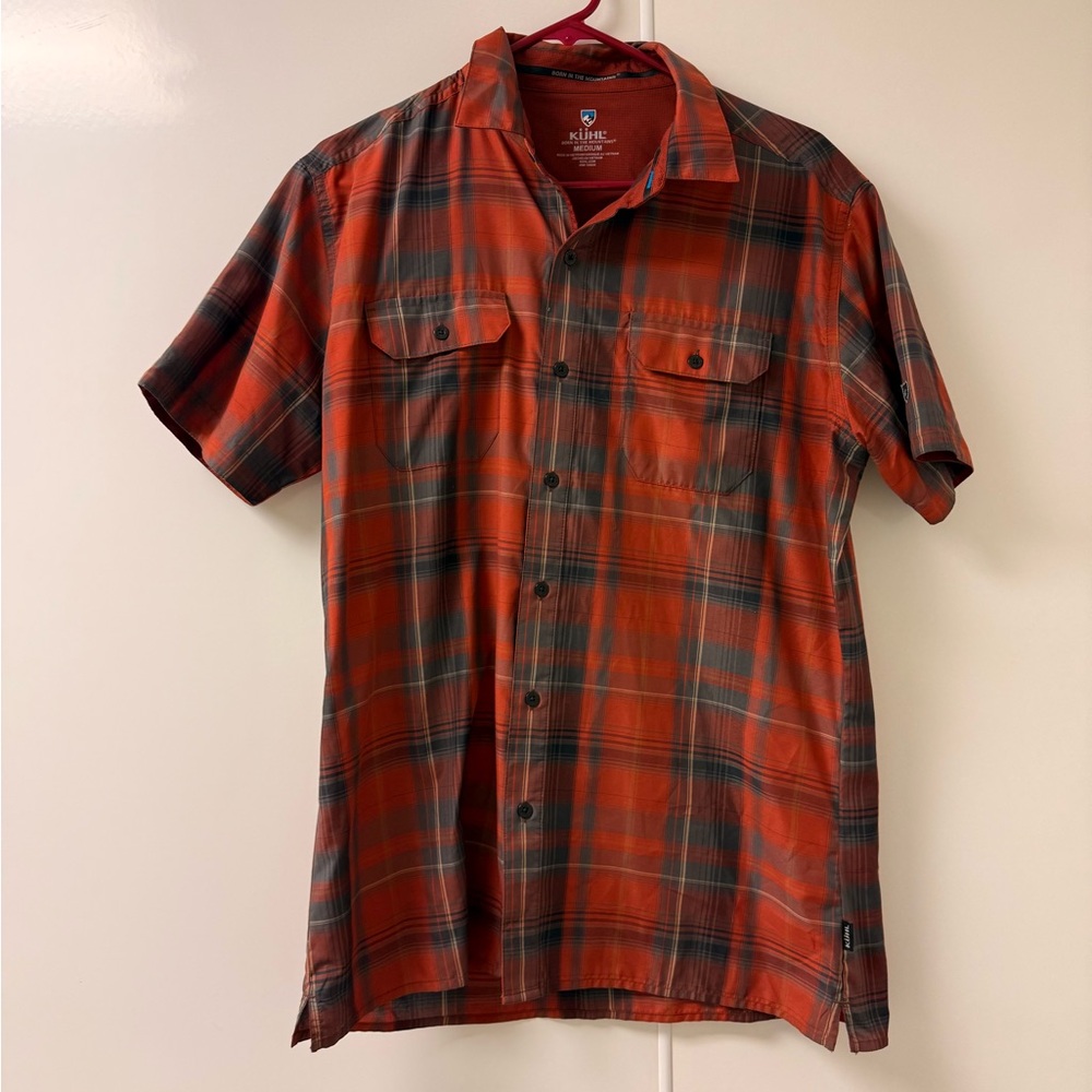 Kuhl red button down mens short sleeve plaid shirt